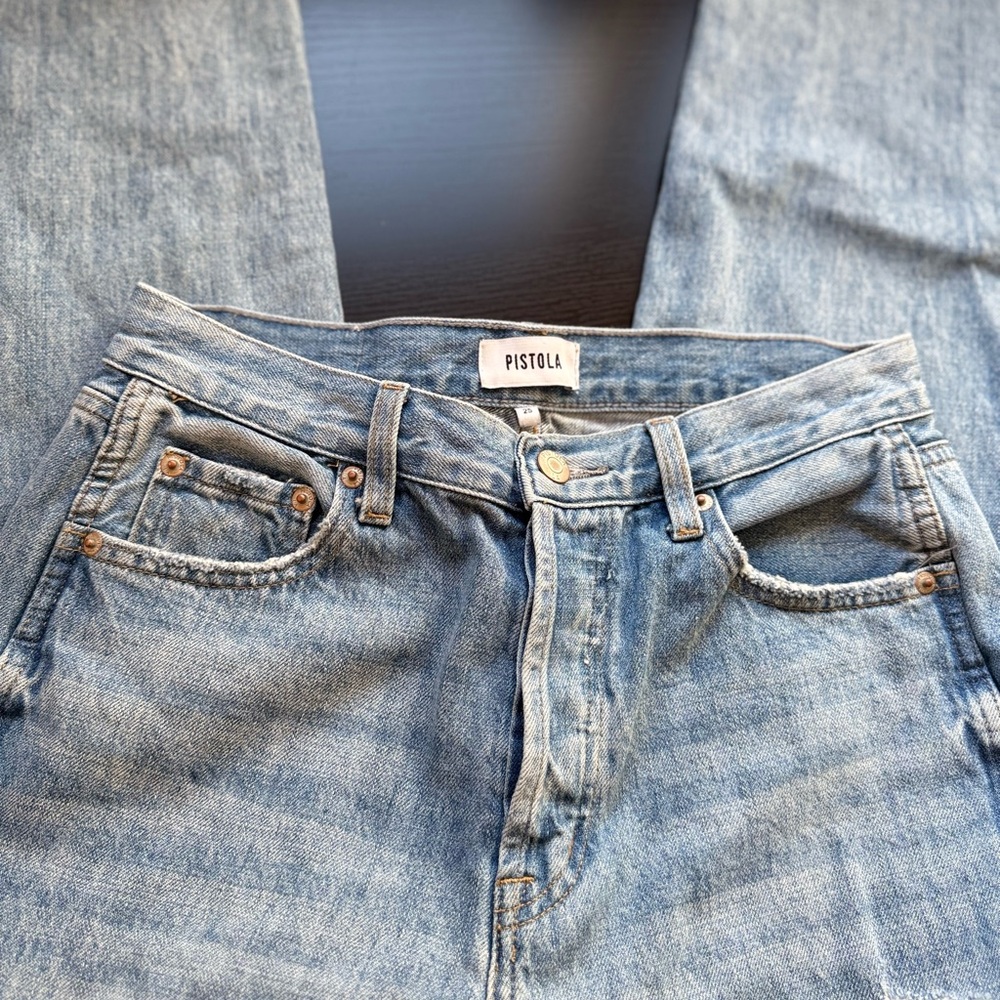 Pistola Distressed Straight Leg Jeans Women’s Size 25 High Rise Button Fly - Picture 7 of 13